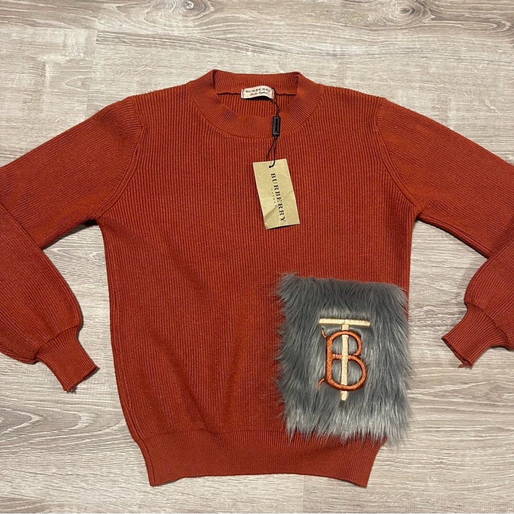 Burberry sweater with fuzzy pocket size medium